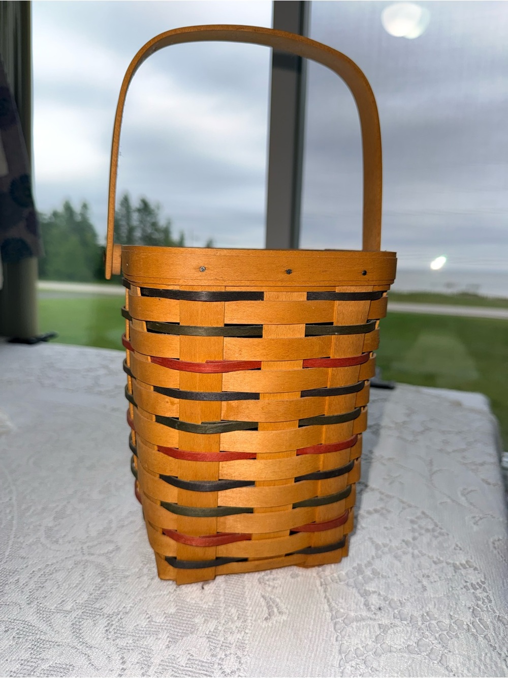 Vintage 1999 Longaberger Handwoven Pencil Basket USA Accent Weave Plastic Liner